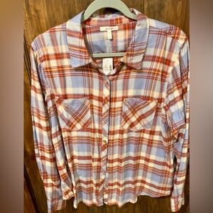 Maurices Red and Blue Plaid Button Down Shirt